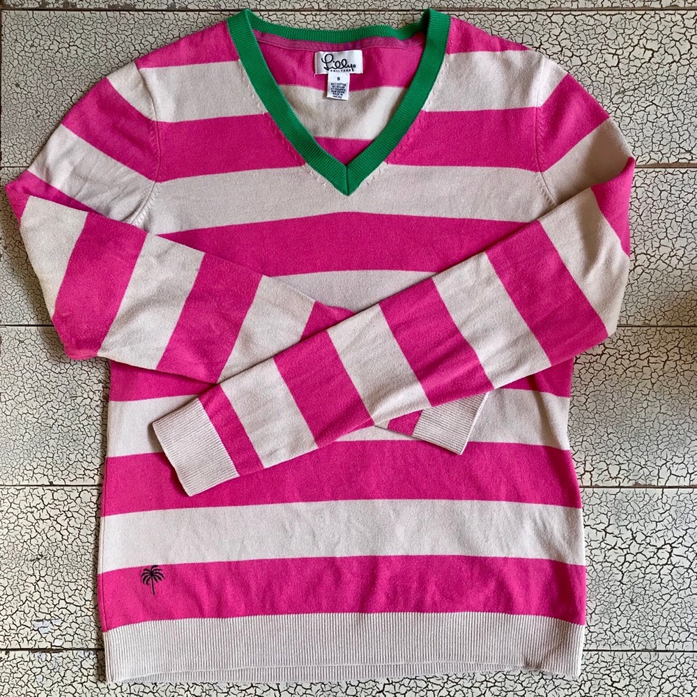 💕Lilly Pulitzer Pink & Cream V-Neck Sweater💕